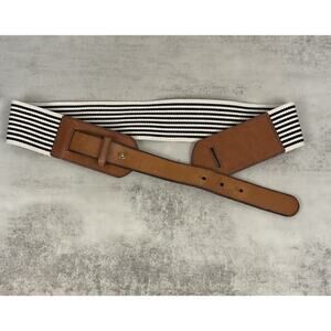 Fossil Y2K Wide Belt Women Black Striped Canvas Leather Retro Streetwear Style